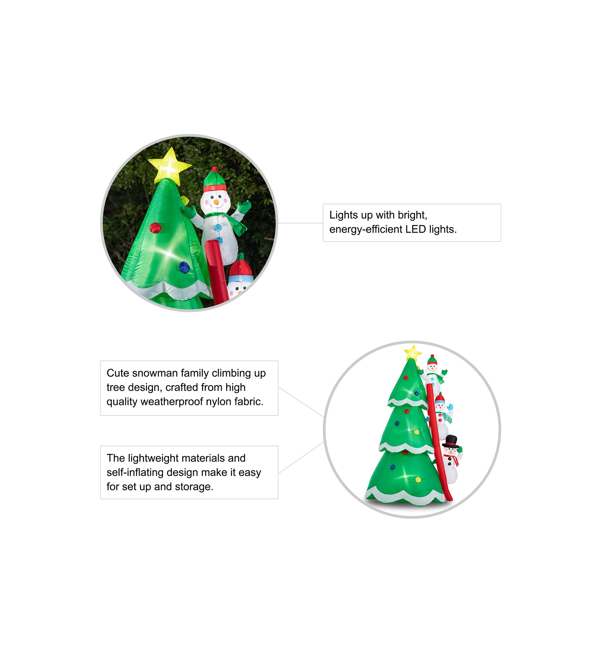 Lighted Inflatable Xmas Snowman Climbing Up Tree Décor