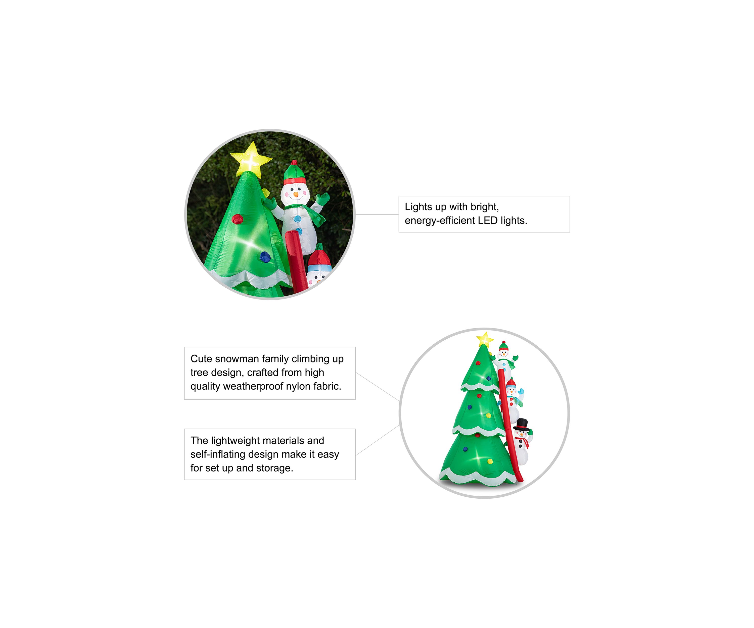 Lighted Inflatable Xmas Snowman Climbing Up Tree Décor
