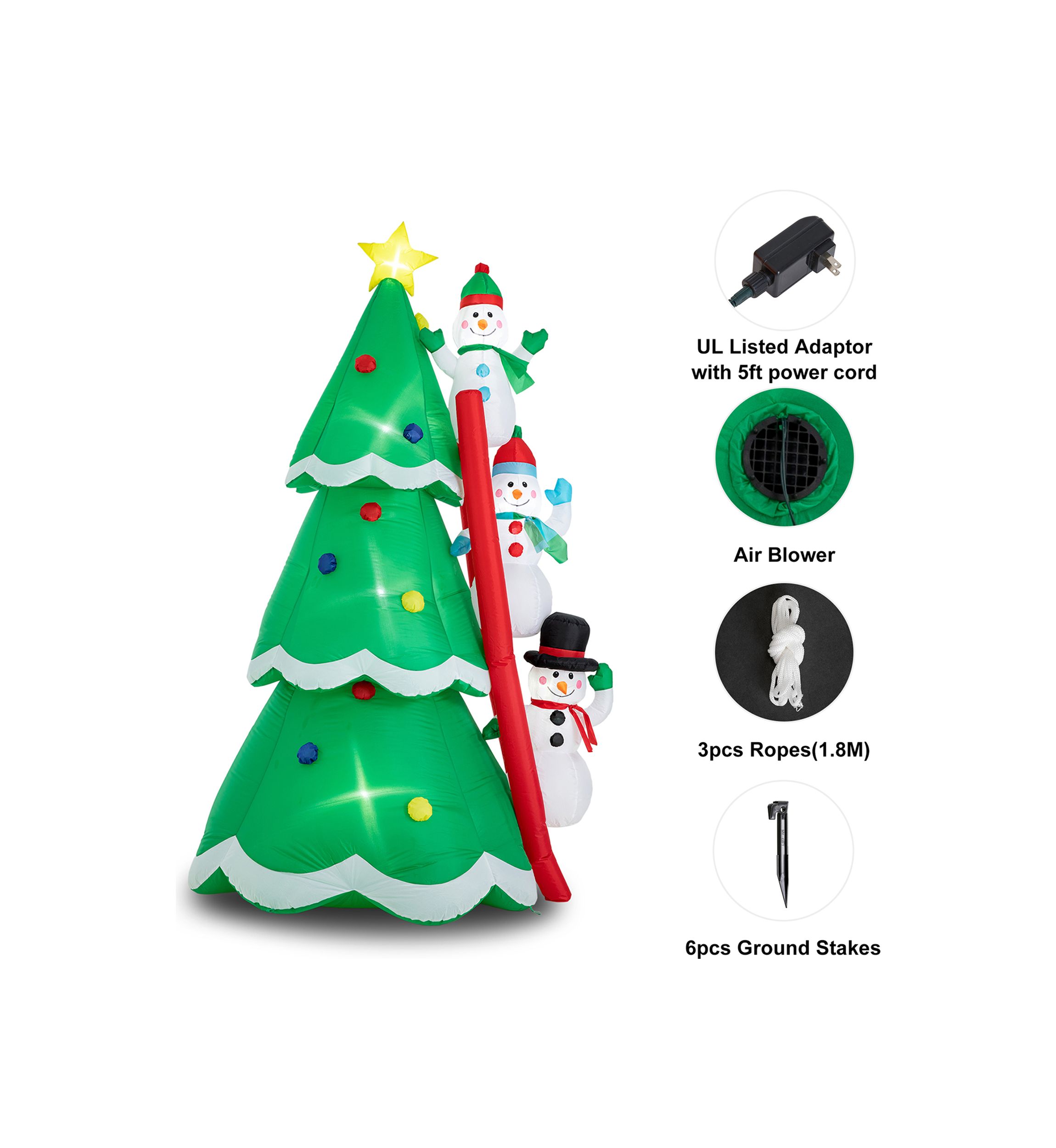 Lighted Inflatable Xmas Snowman Climbing Up Tree Décor