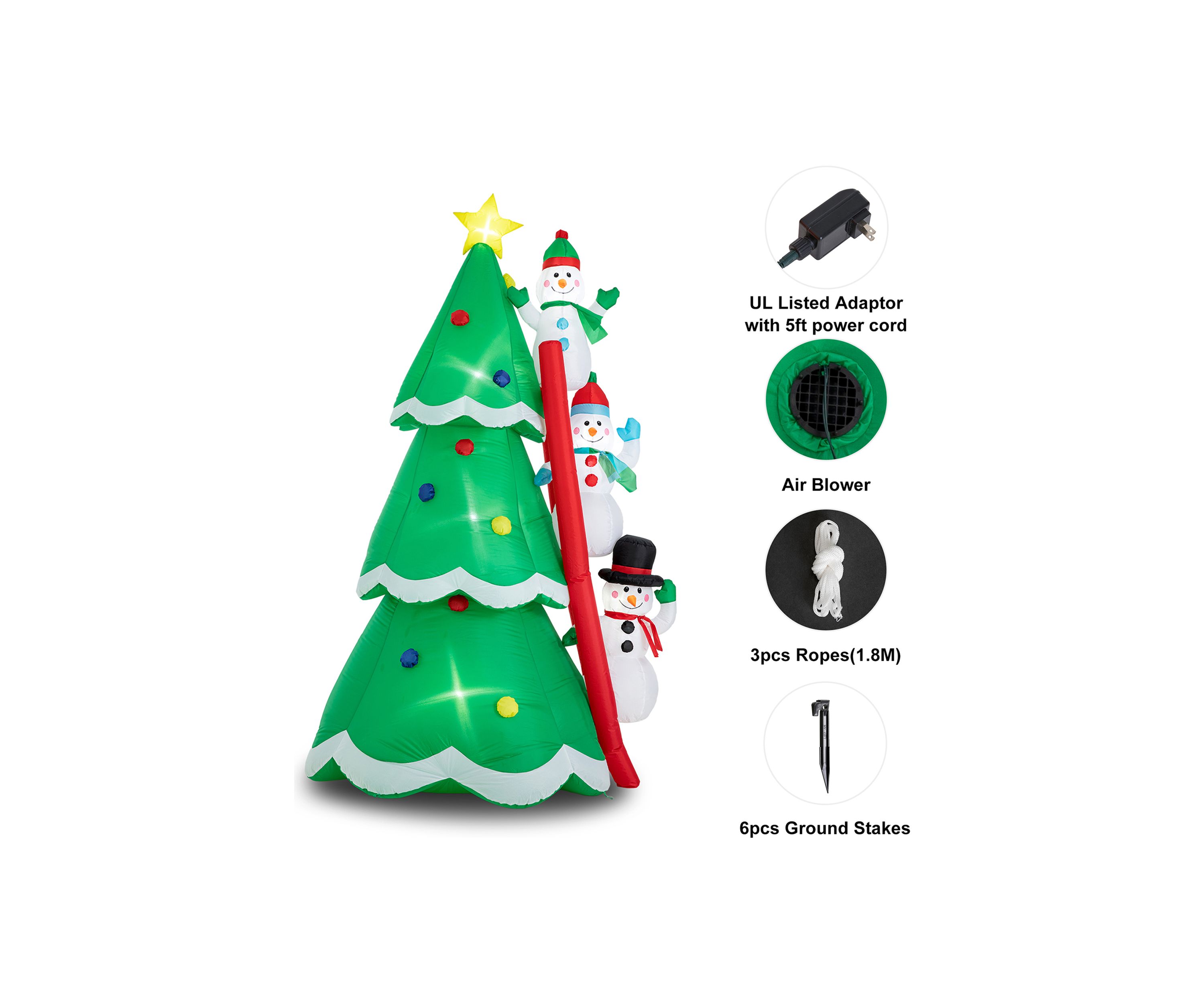 Lighted Inflatable Xmas Snowman Climbing Up Tree Décor