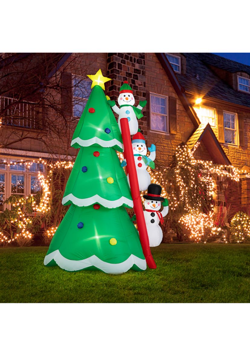 Lighted Inflatable Xmas Snowman Climbing Up Tree Décor