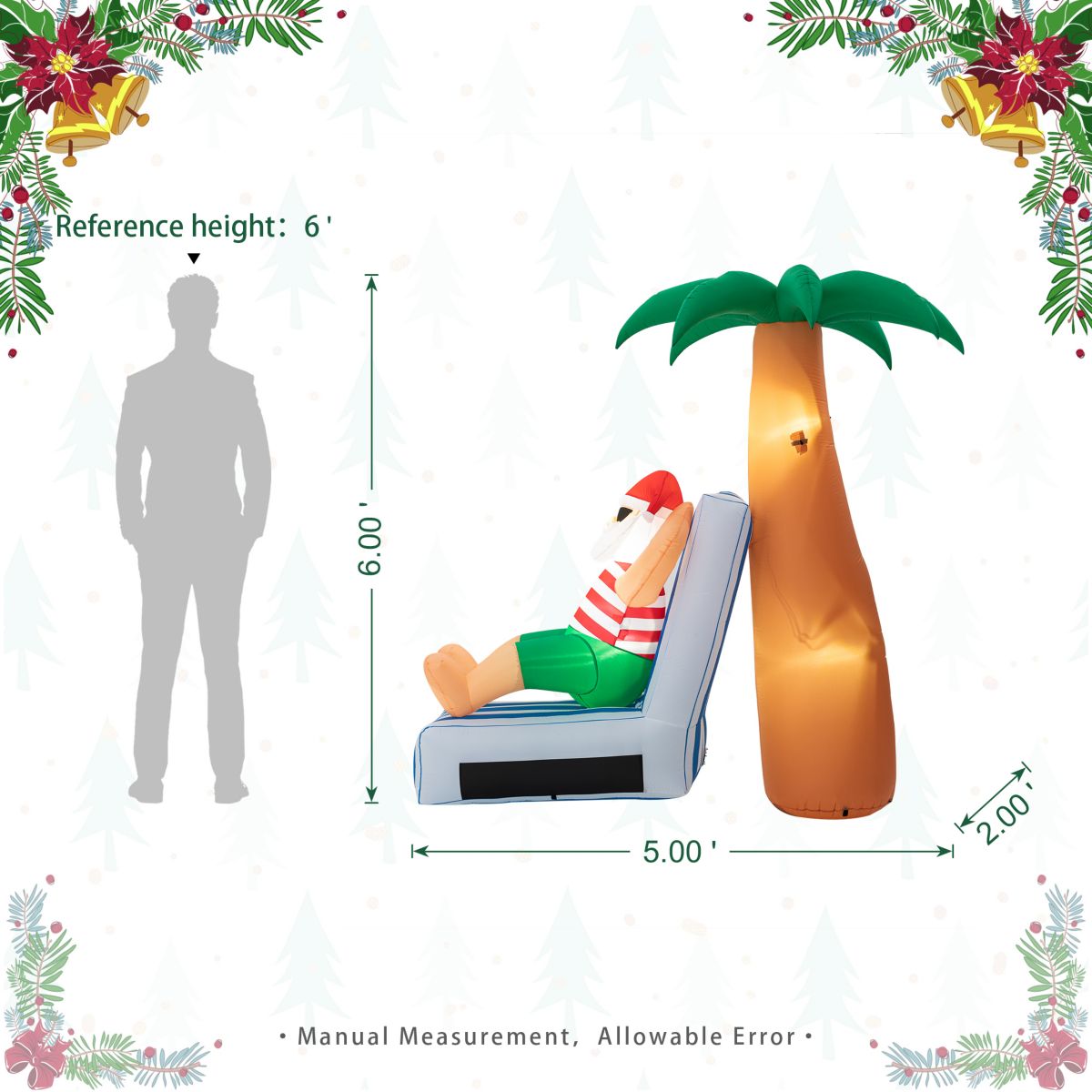 6FT Lighted Inflatable Santa under Coconut Tree Decor
