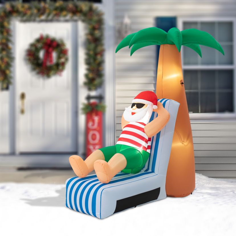 6FT Lighted Inflatable Santa under Coconut Tree Decor