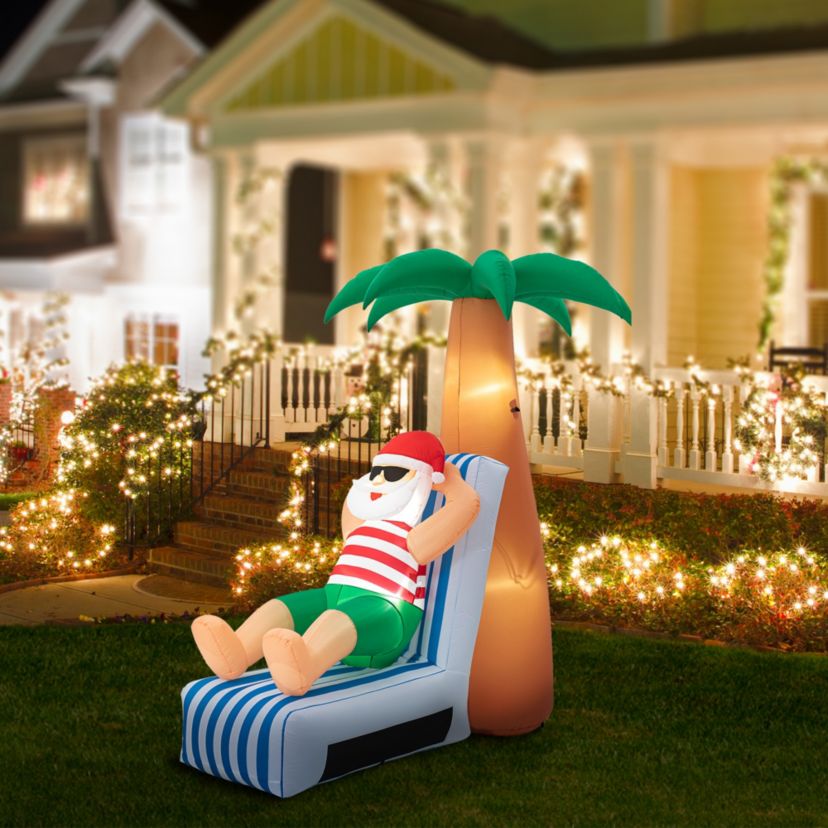 6FT Lighted Inflatable Santa under Coconut Tree Decor
