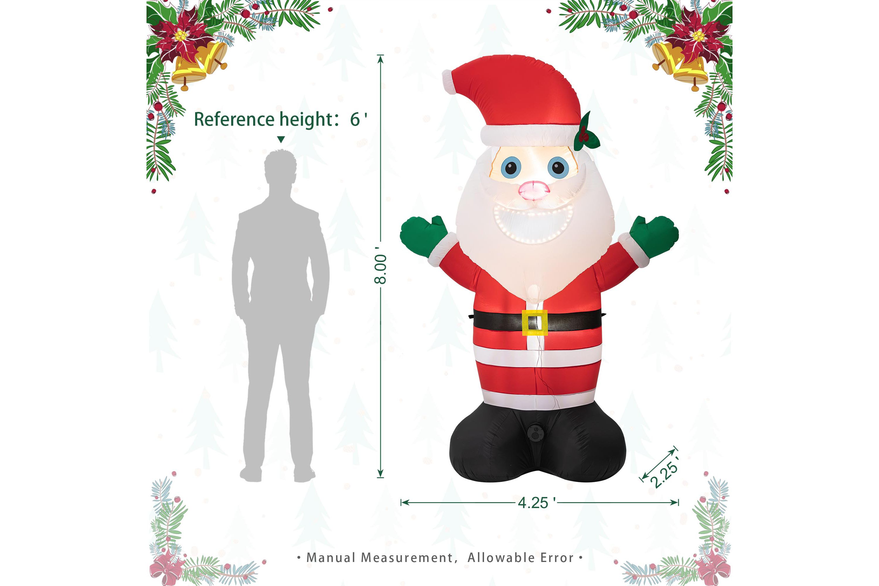 8FT Lighted Inflatable Musical Santa Decor
