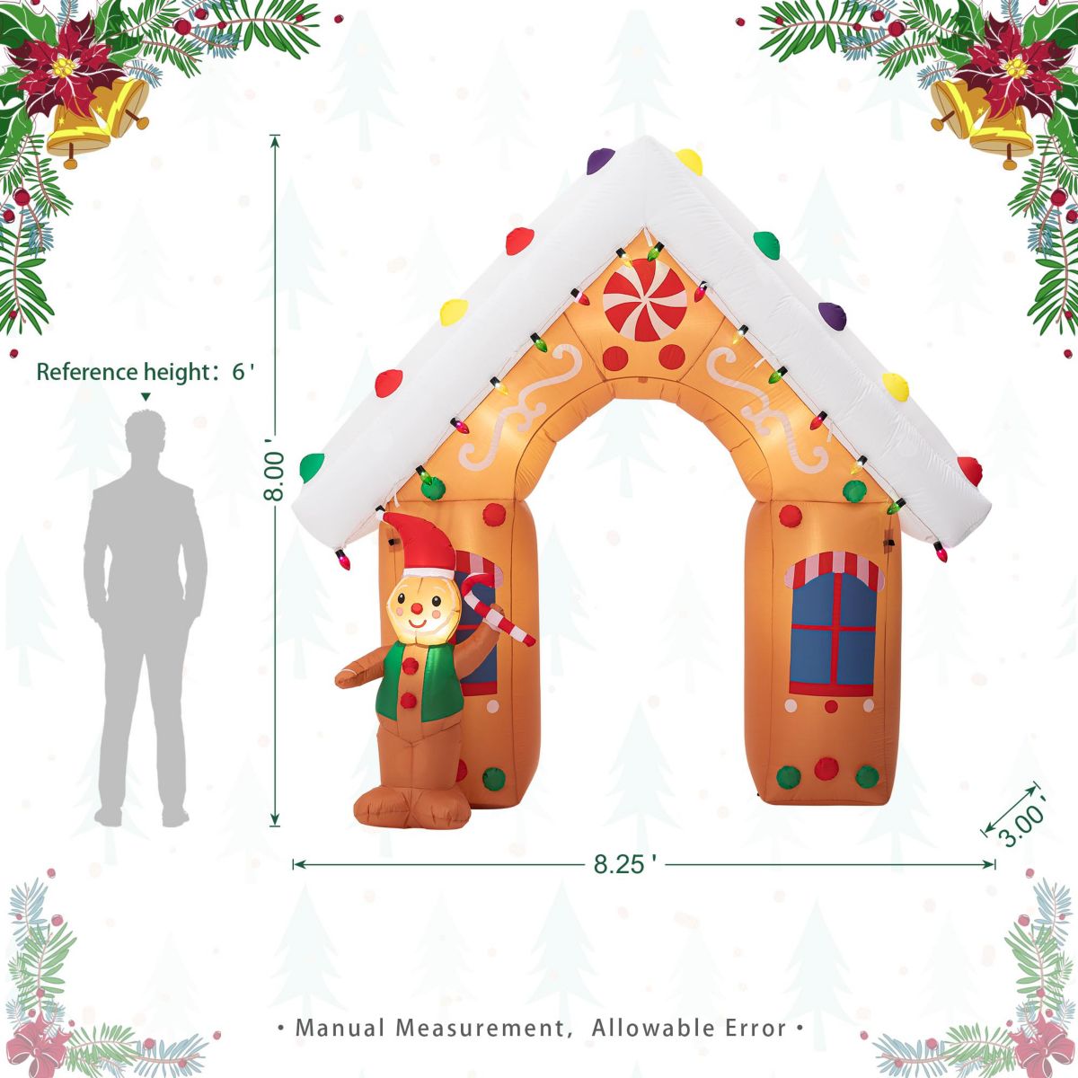 8FT Lighted Gingerbread House Inflatable Decor
