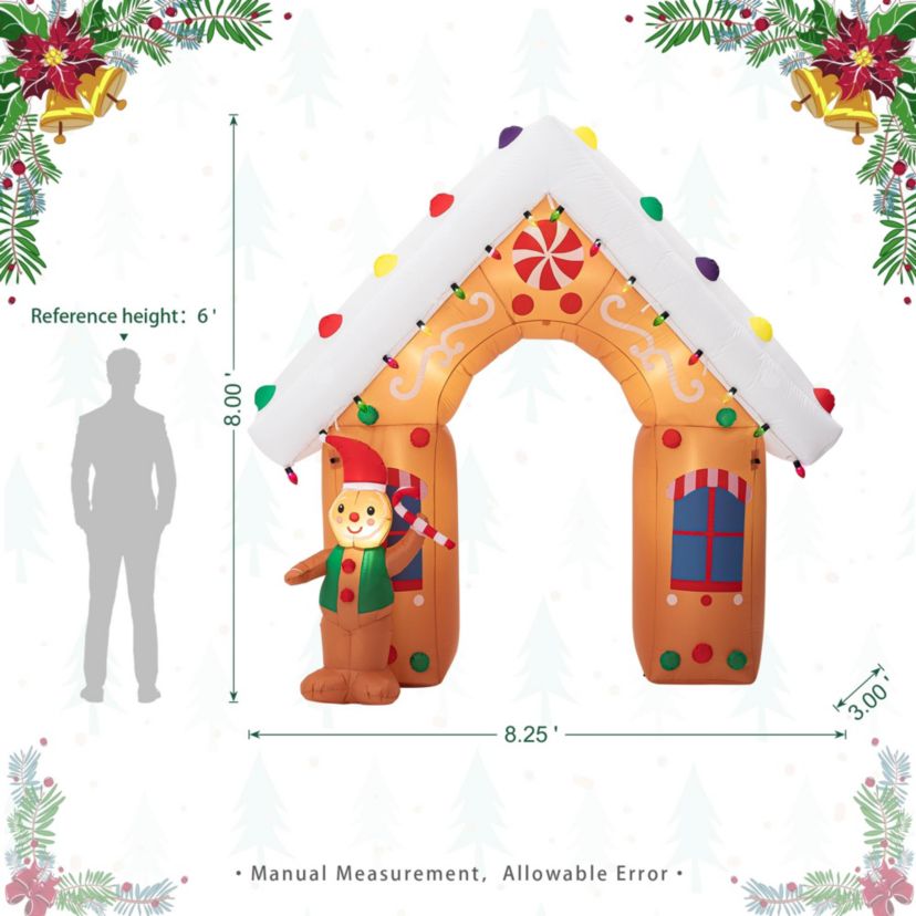 8FT Lighted Gingerbread House Inflatable Decor