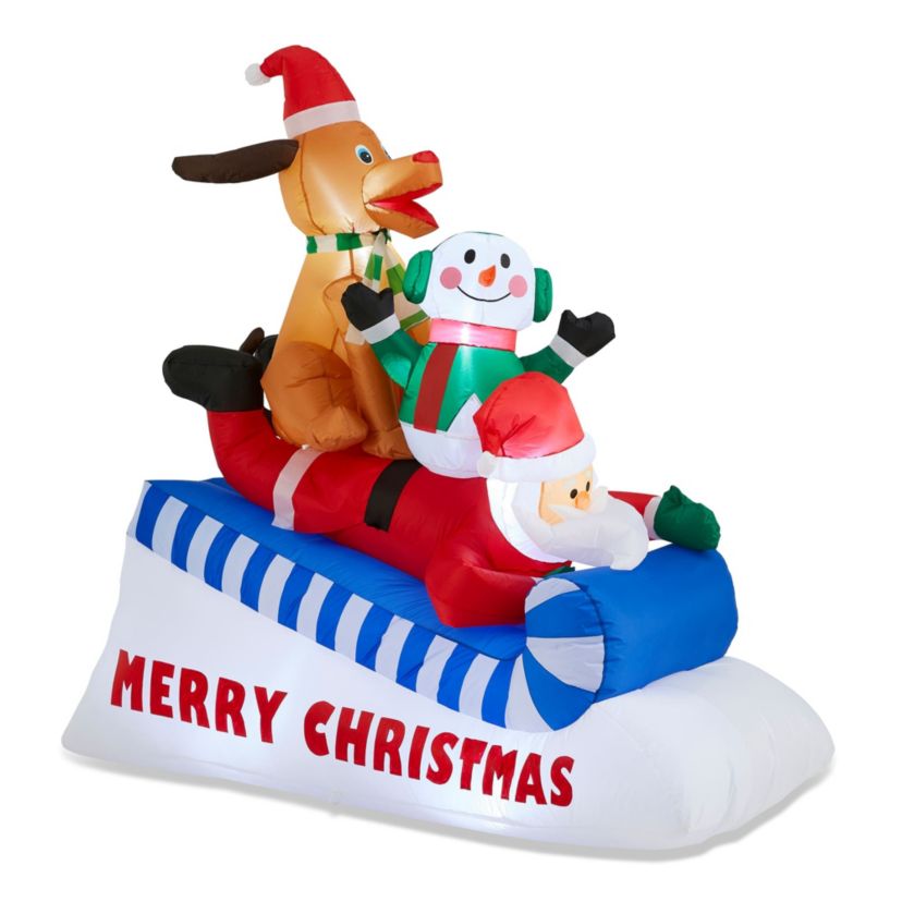 6FT Lighted Inflatable Skiing Santa, Snowman and Dog
