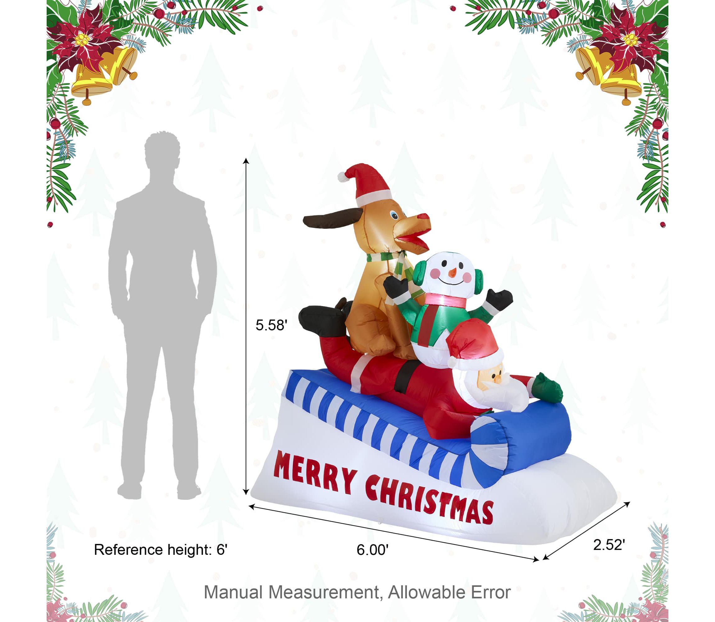 6FT Lighted Inflatable Skiing Santa, Snowman and Dog
