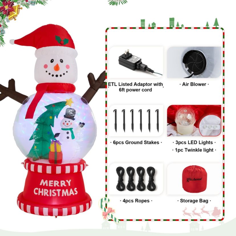 8FT Lighted inflatable Snowman Globe Scene Decor