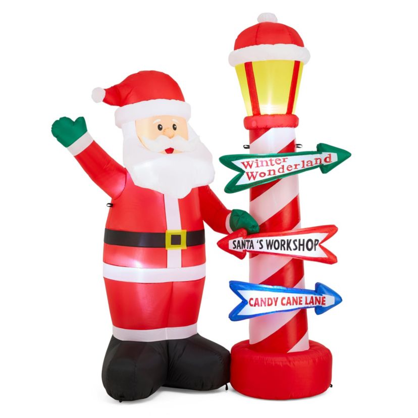7FT Lighted Inflatable Santa with Lamp Post Sign Decor
