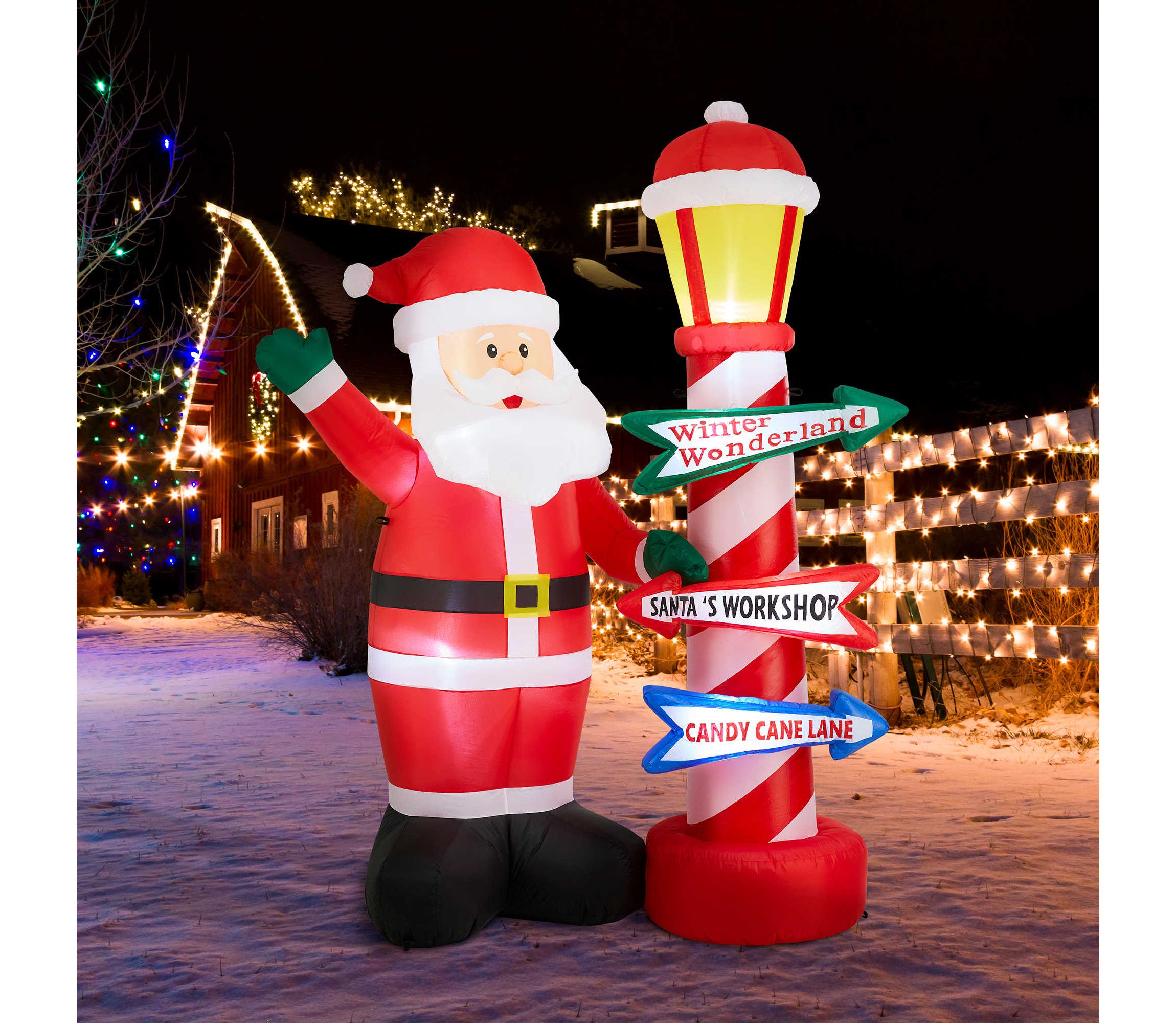7FT Lighted Inflatable Santa with Lamp Post Sign Decor