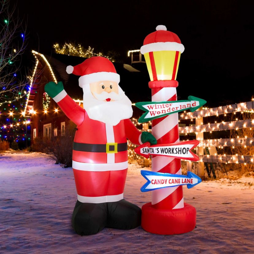 7FT Lighted Inflatable Santa with Lamp Post Sign Decor