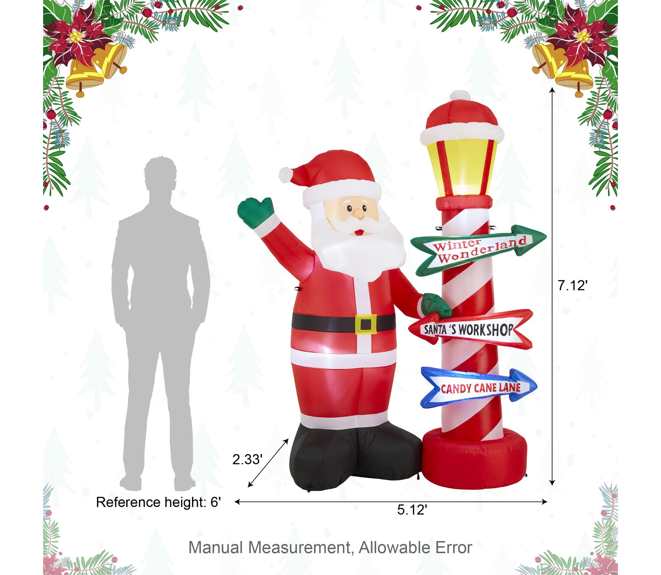 7FT Lighted Inflatable Santa with Lamp Post Sign Decor