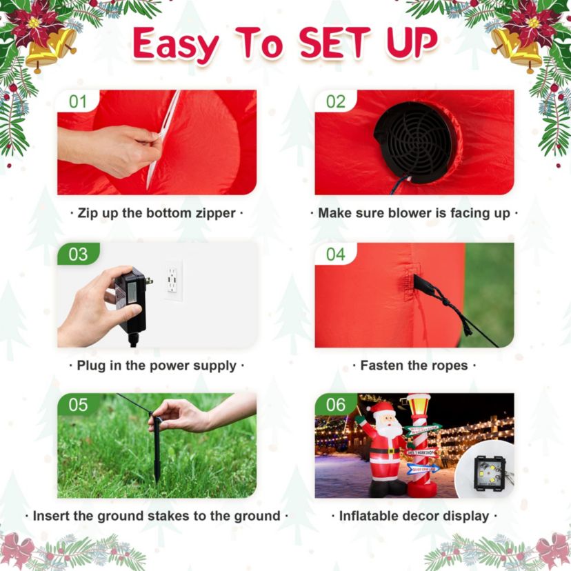 7FT Lighted Inflatable Santa with Lamp Post Sign Decor