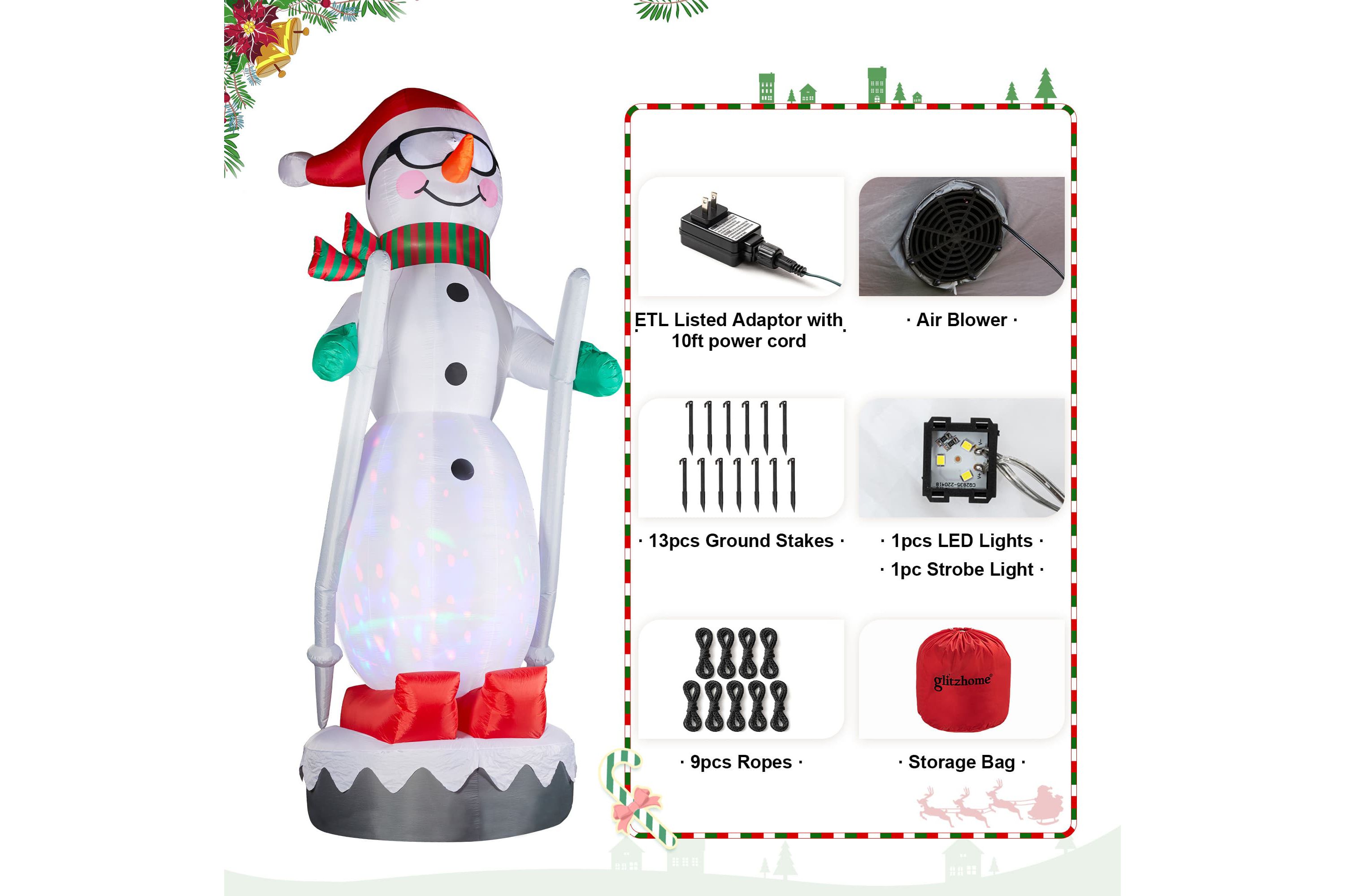 20FT Giant DISCO Lighted Inflatable Skiing Snowman