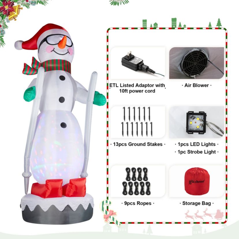 20FT Giant DISCO Lighted Inflatable Skiing Snowman
