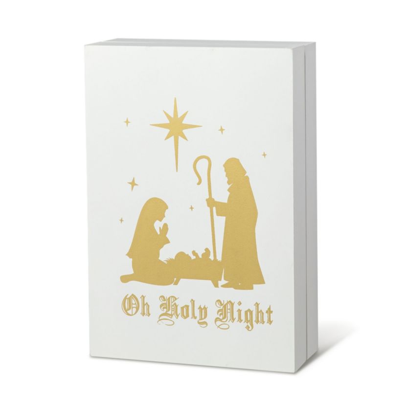 17"L Lighted Wooden Christmas Nativity Advent Calendar  Decor