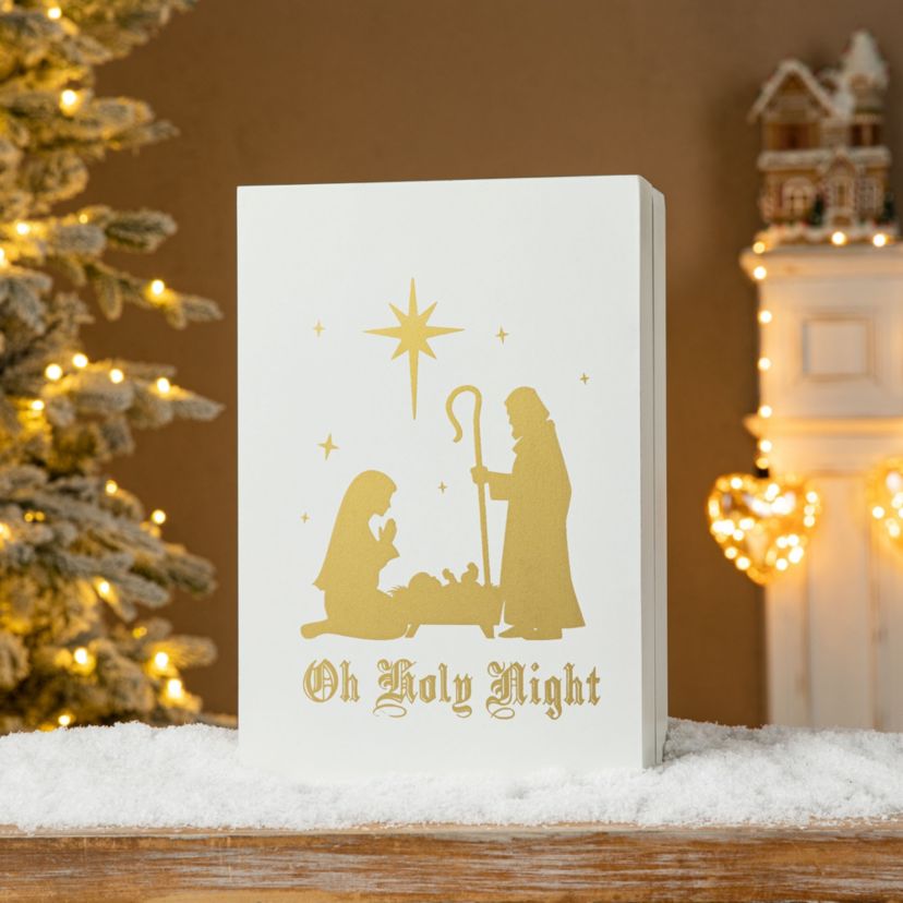 17"L Lighted Wooden Christmas Nativity Advent Calendar  Decor