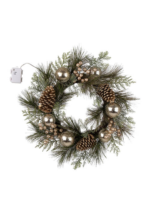 Glitz Home Lit Frosted Ball Berry Holly Pine