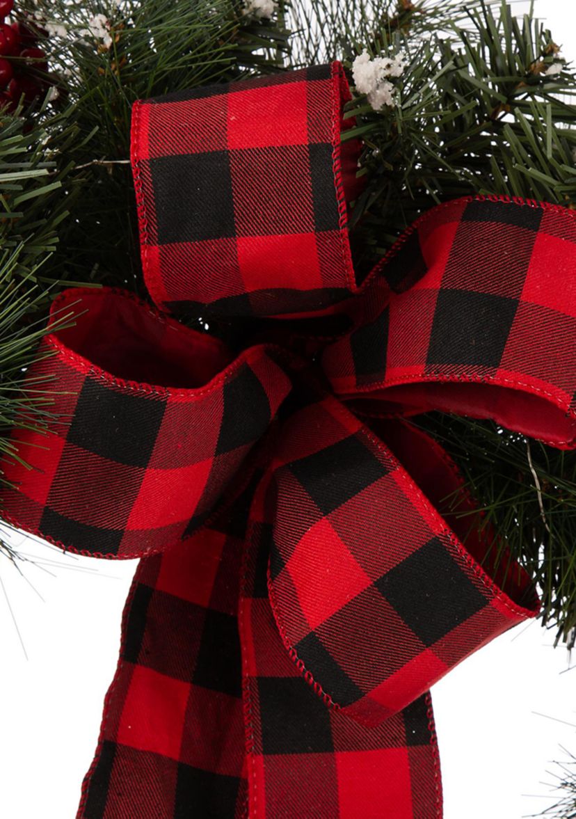 Snow Berry Twig Ball Pinecone Holly Pine Wreath With Lights