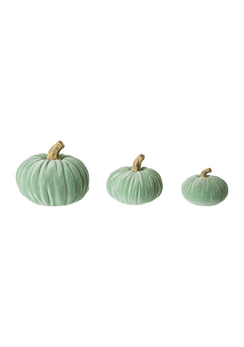 Glitzhome Set of 3 Mint Green Velvet/Resin Pumpkins