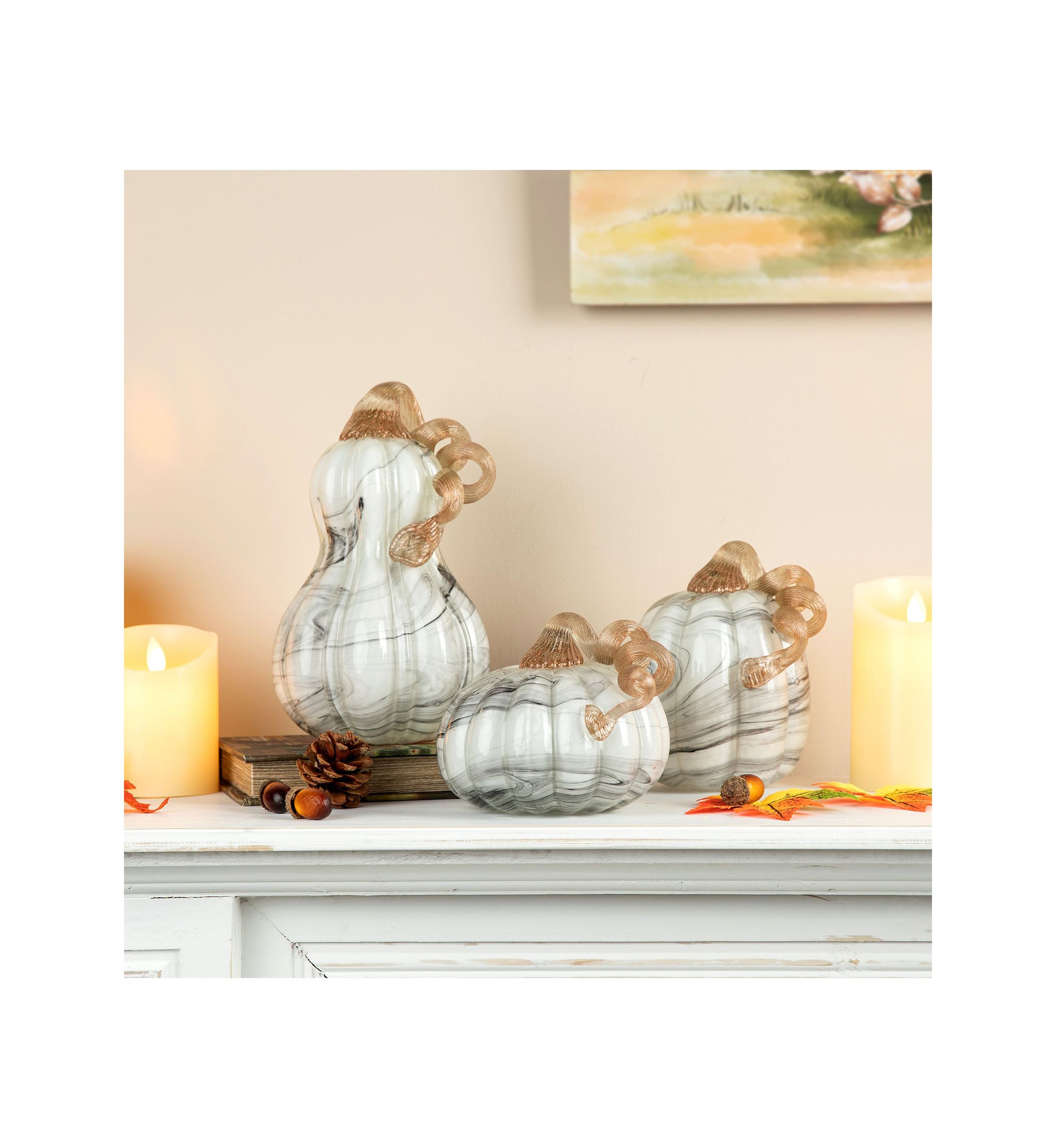 S/3 Marble Glass Pumpkin & Gourd