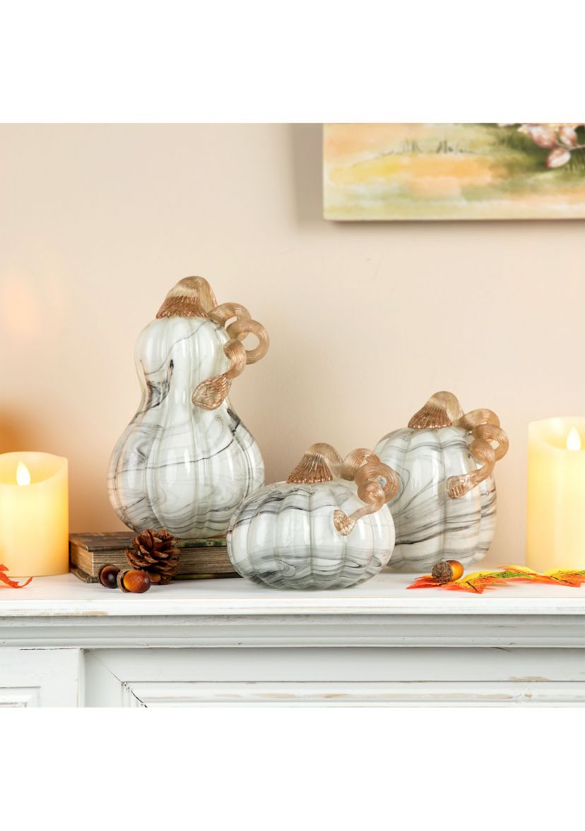 S/3 Marble Glass Pumpkin & Gourd
