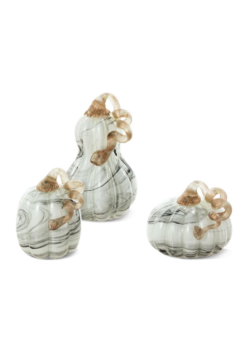 S/3 Marble Glass Pumpkin & Gourd