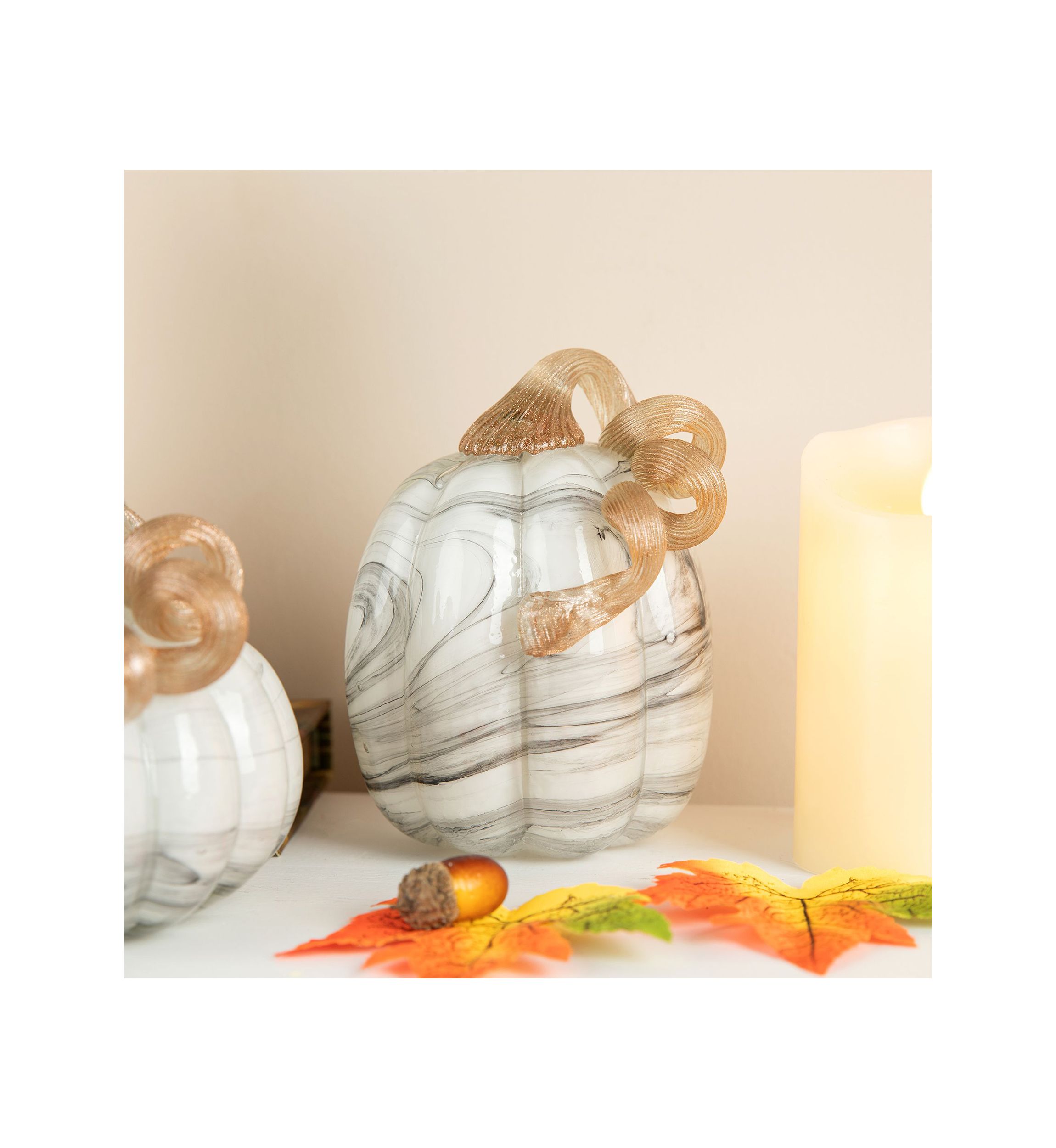 S/3 Marble Glass Pumpkin & Gourd