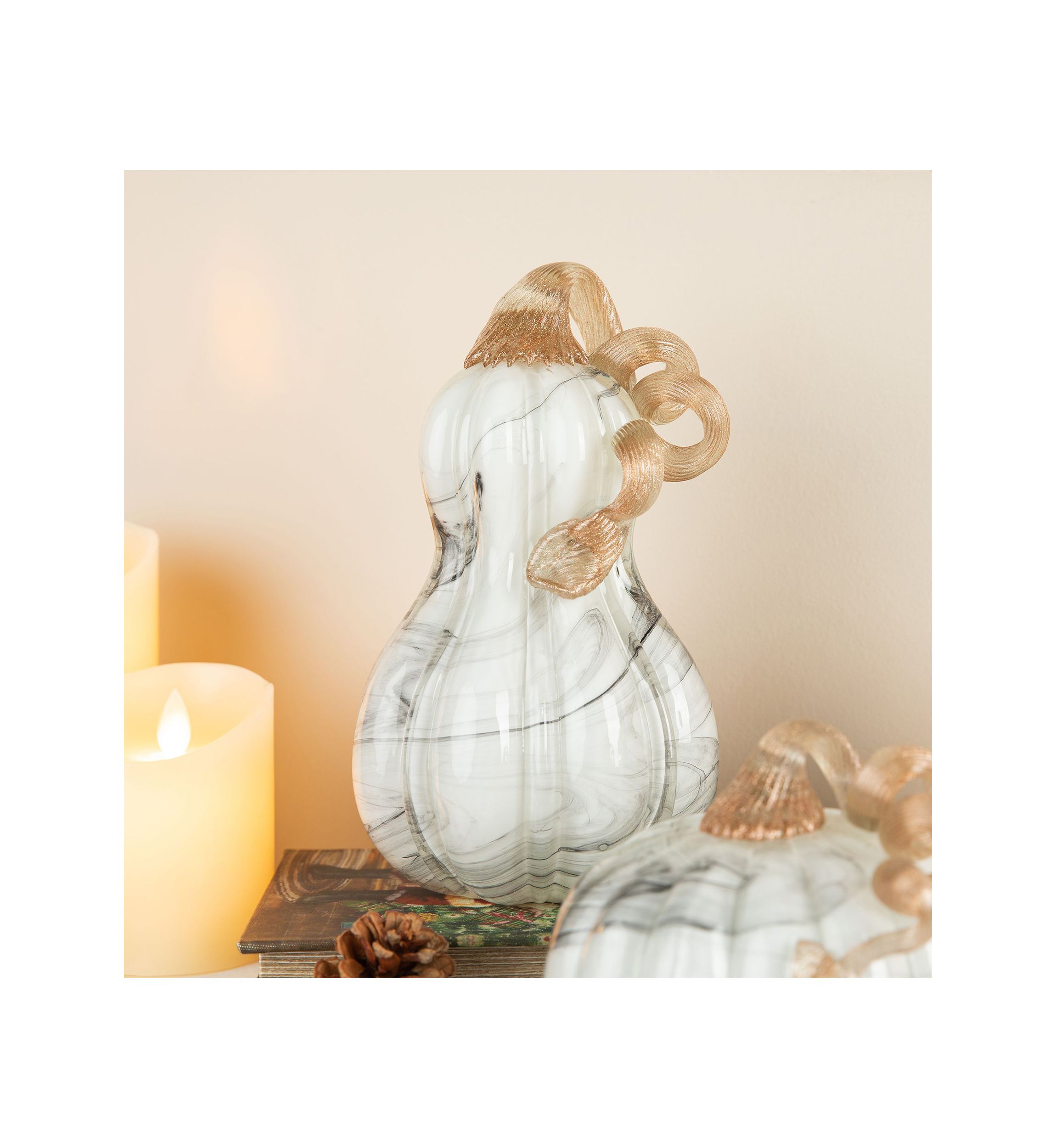 S/3 Marble Glass Pumpkin & Gourd