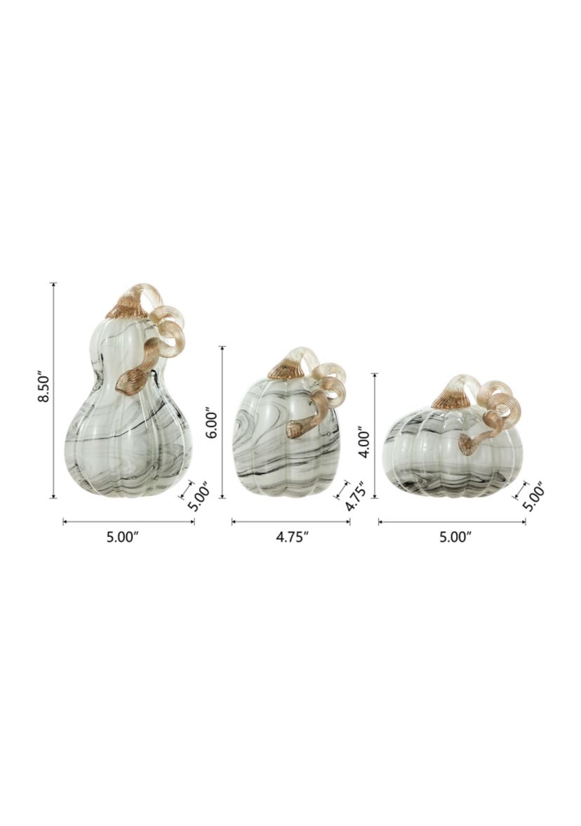 S/3 Marble Glass Pumpkin & Gourd