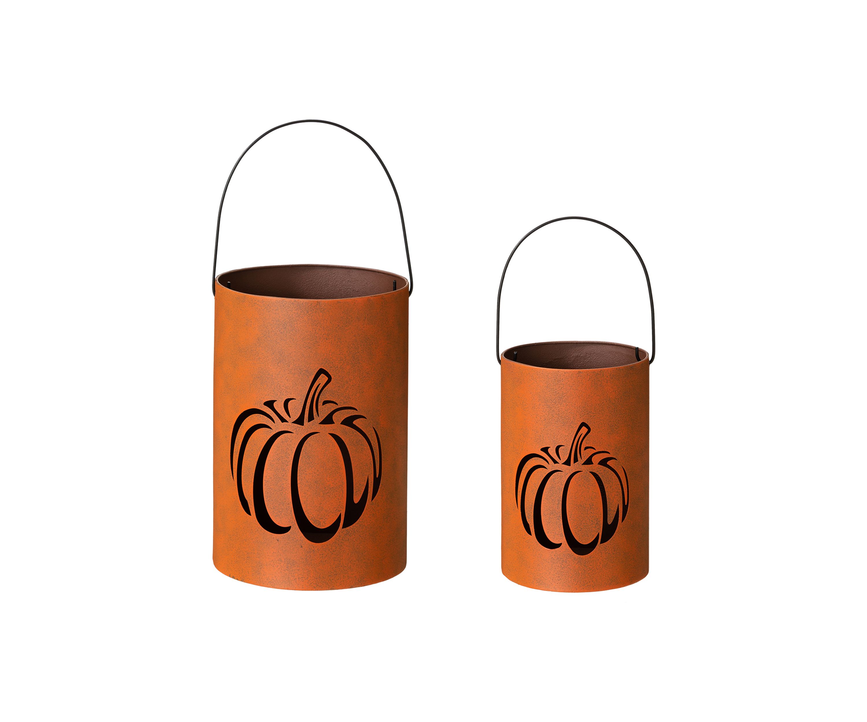 Set of 2 Metal Cutout Pumpkin Bucket