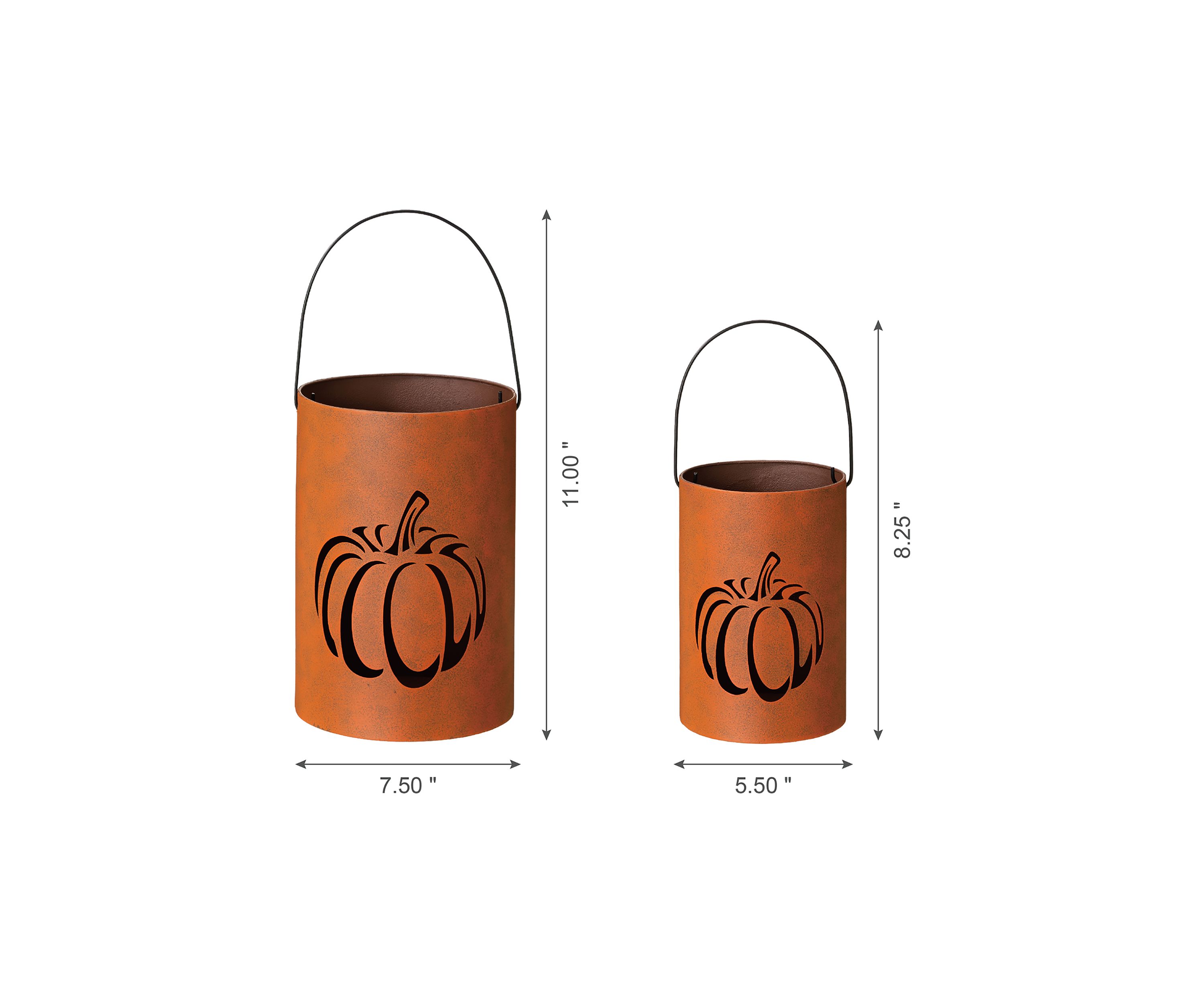 Set of 2 Metal Cutout Pumpkin Bucket