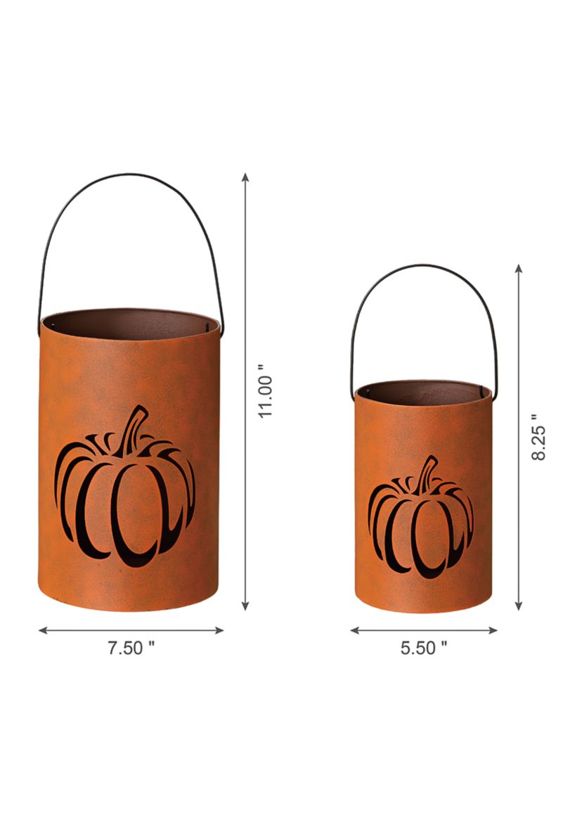 Set of 2 Metal Cutout Pumpkin Bucket