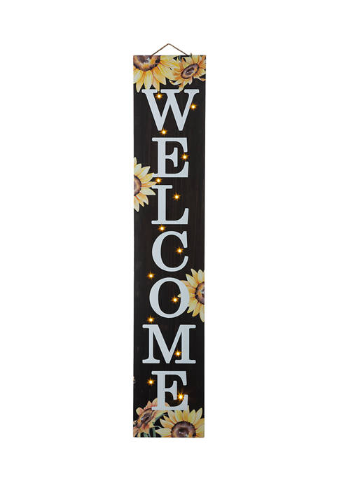 Glitzhome 42 Inch Fall Lighted Wooden Sunflowers Welcome