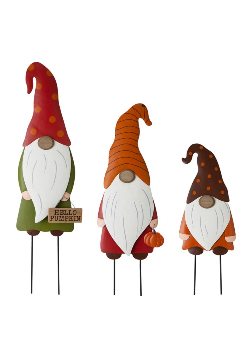 Set of 3 Fall Metal Gnome Family Yard Stake or Wall Décor or Standing Décor