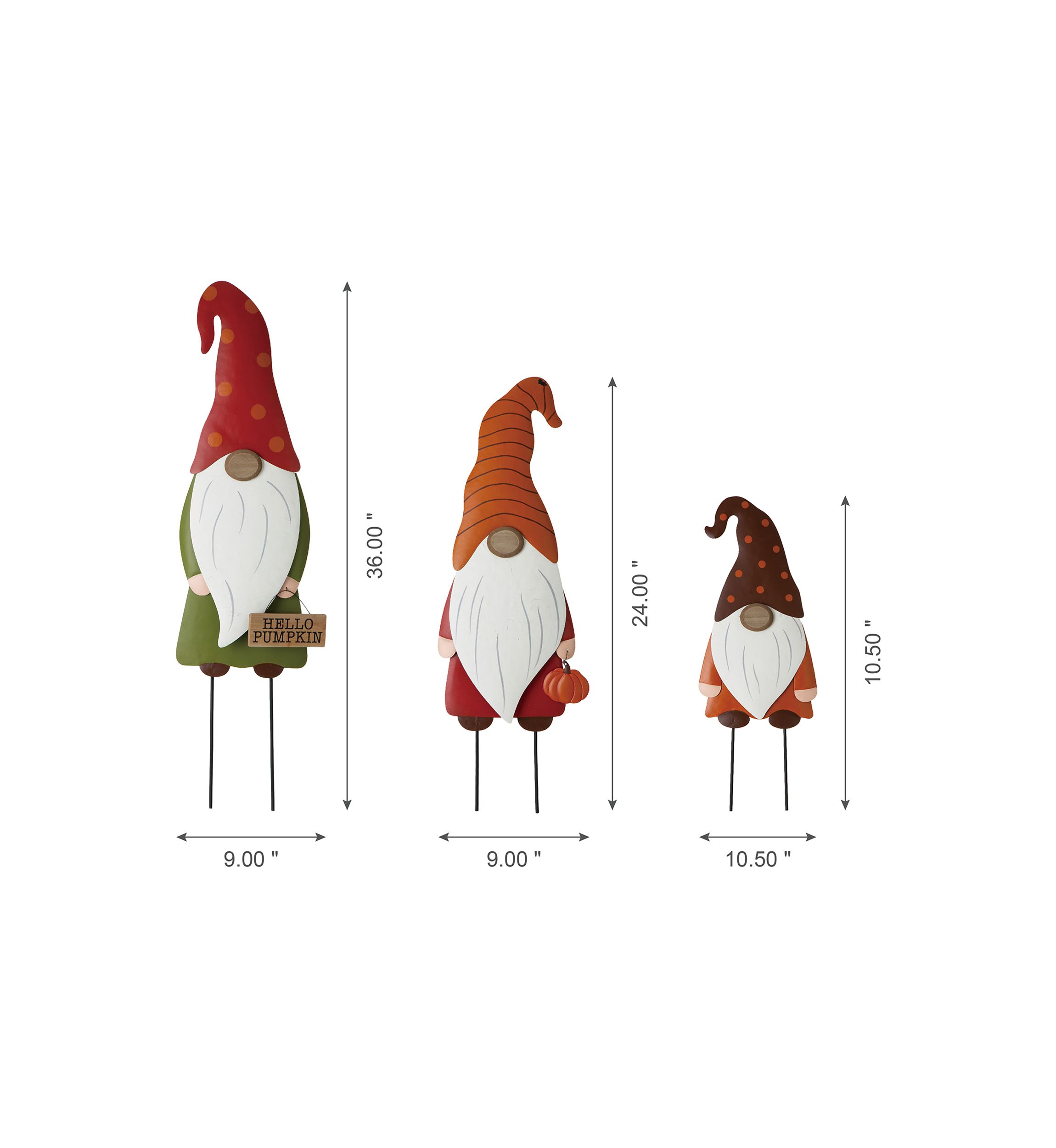 Set of 3 Fall Metal Gnome Family Yard Stake or Wall Décor or Standing Décor