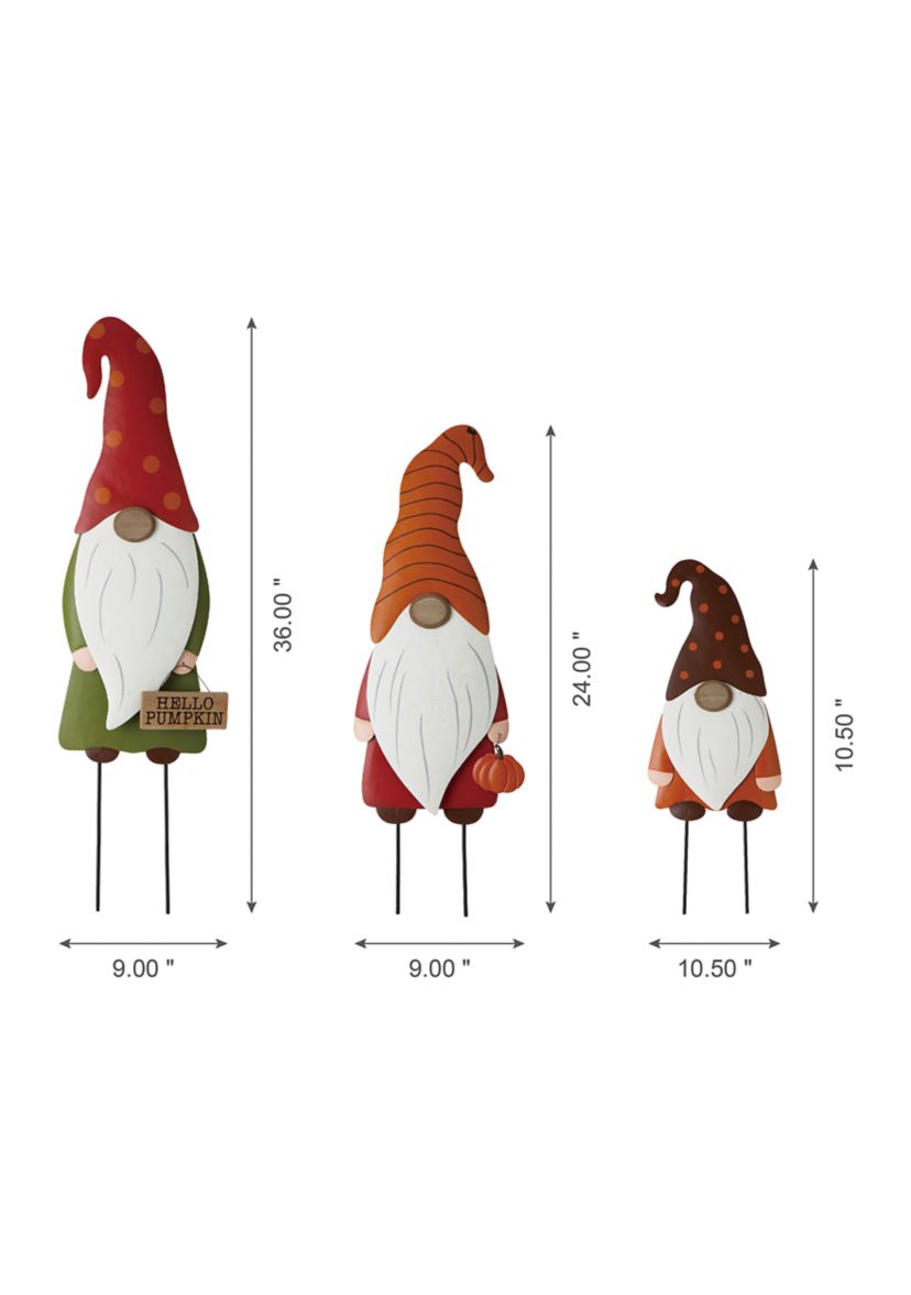 Set of 3 Fall Metal Gnome Family Yard Stake or Wall Décor or Standing Décor
