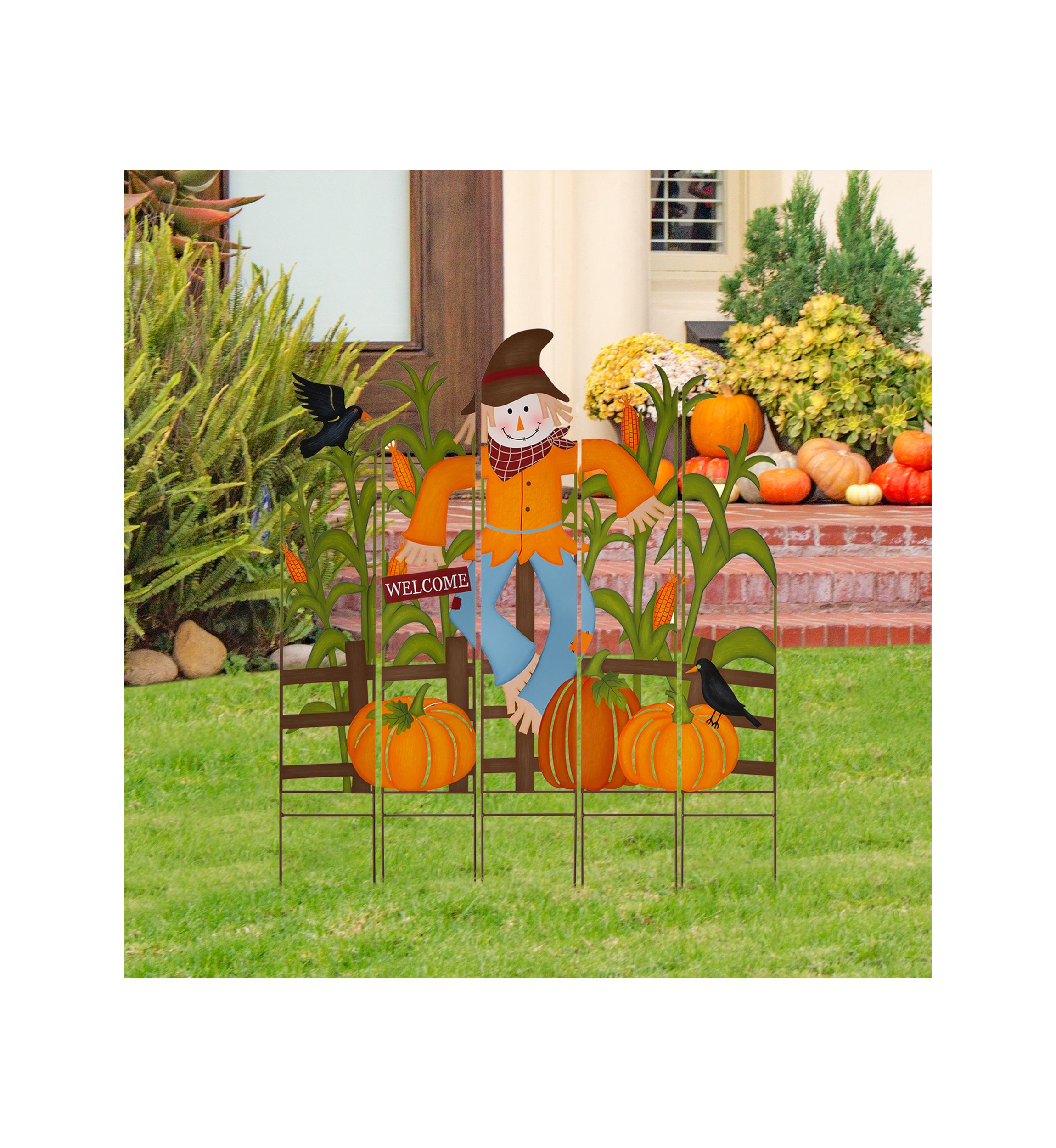 41.5 Inch Fall Metal Scarecrow & Corns Combo Yard Stake