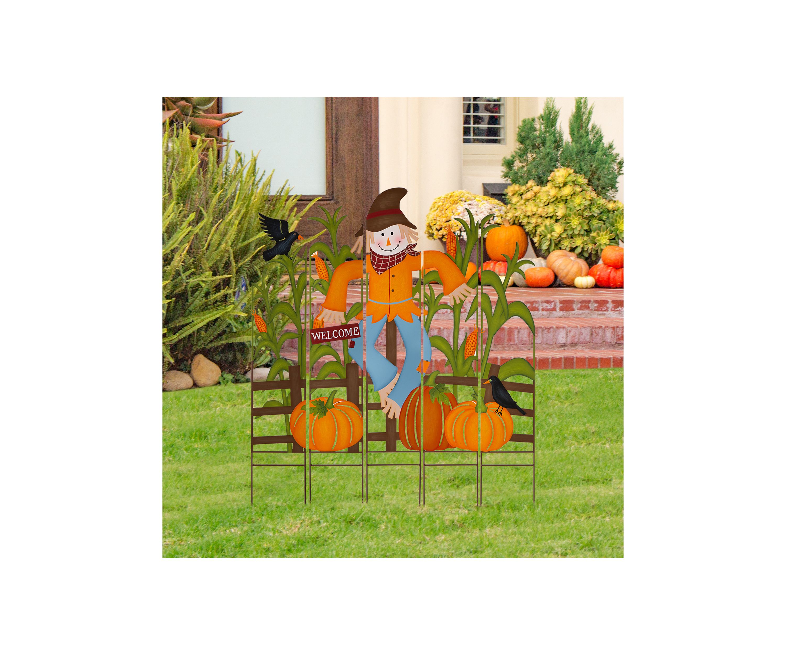 41.5 Inch Fall Metal Scarecrow & Corns Combo Yard Stake