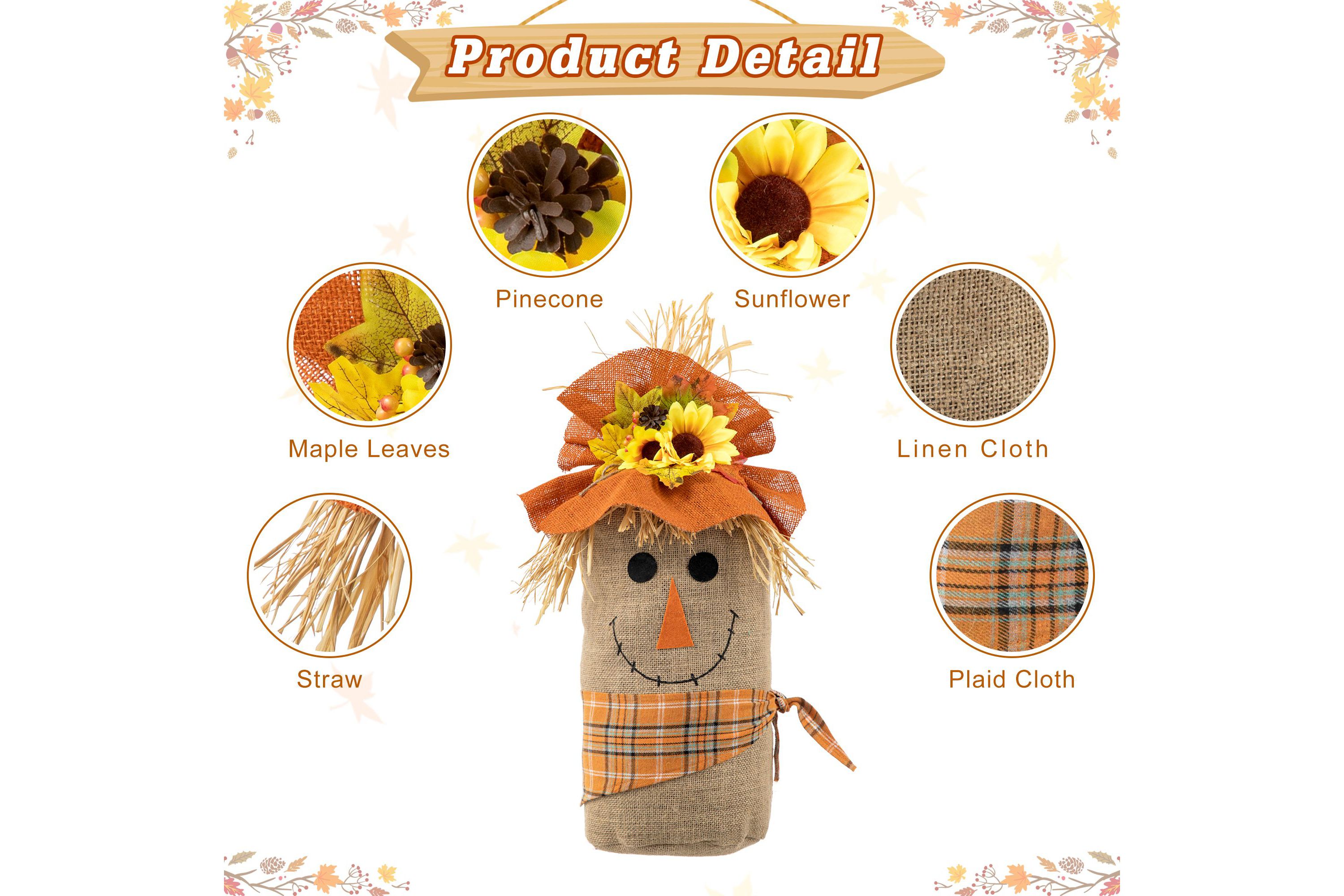 23.25"H Fall Linen Scarecrow Doorstop Porch Decor