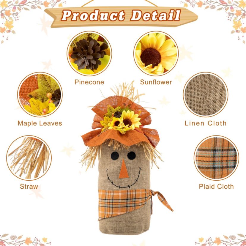 23.25"H Fall Linen Scarecrow Doorstop Porch Decor
