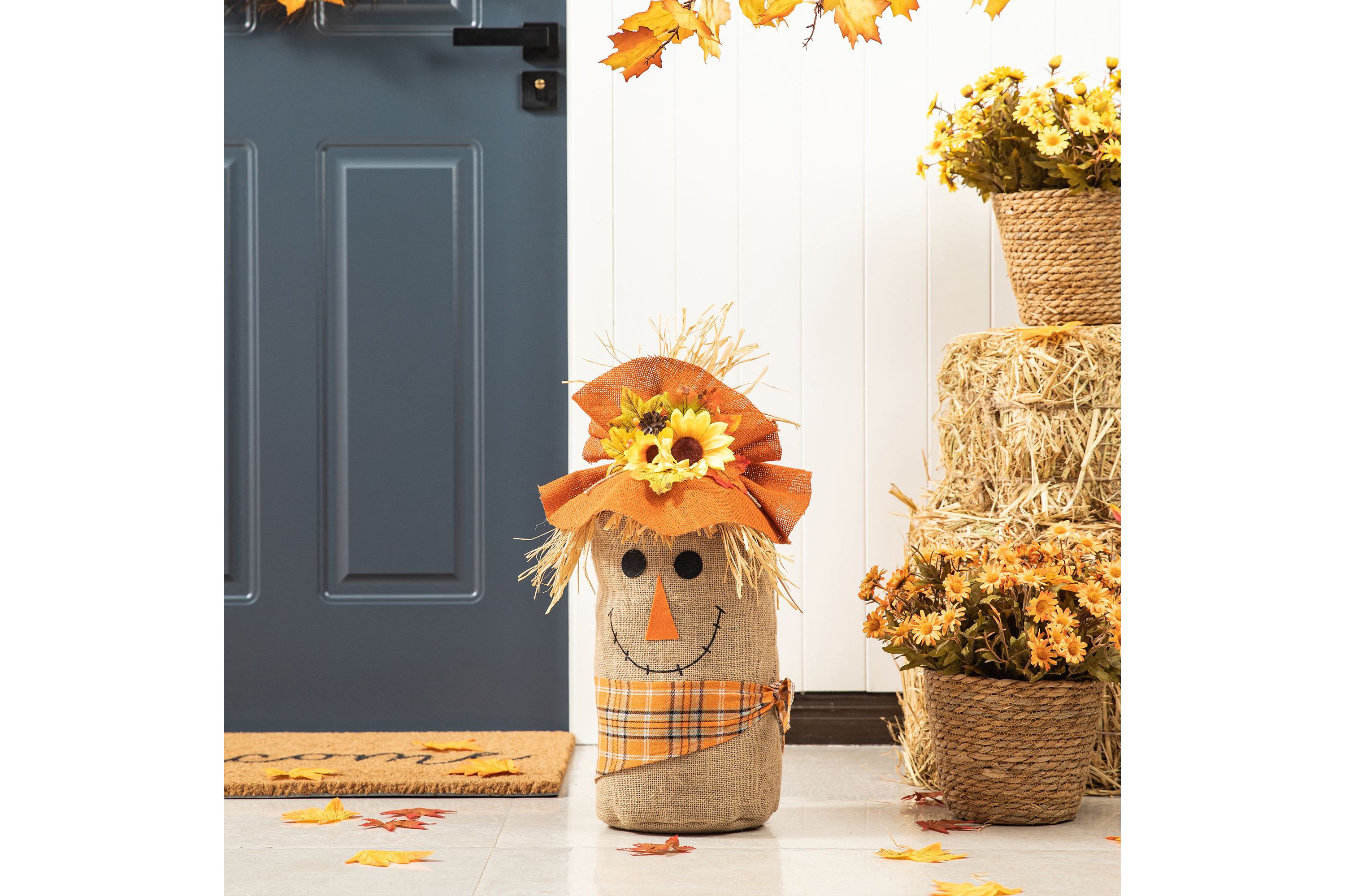 23.25"H Fall Linen Scarecrow Doorstop Porch Decor