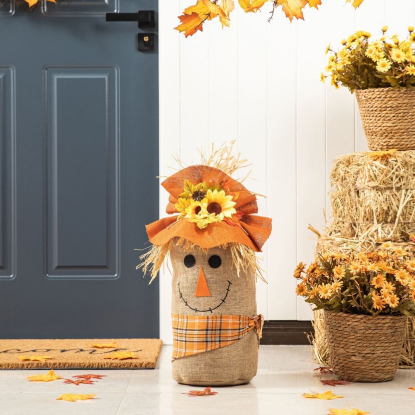 23.25"H Fall Linen Scarecrow Doorstop Porch Decor