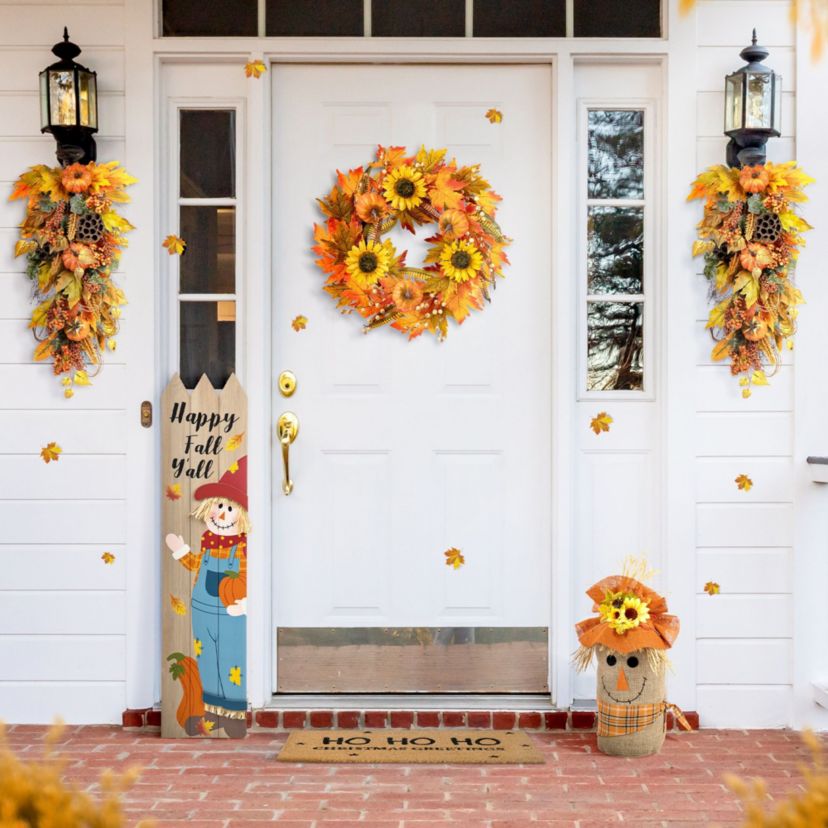 23.25"H Fall Linen Scarecrow Doorstop Porch Decor