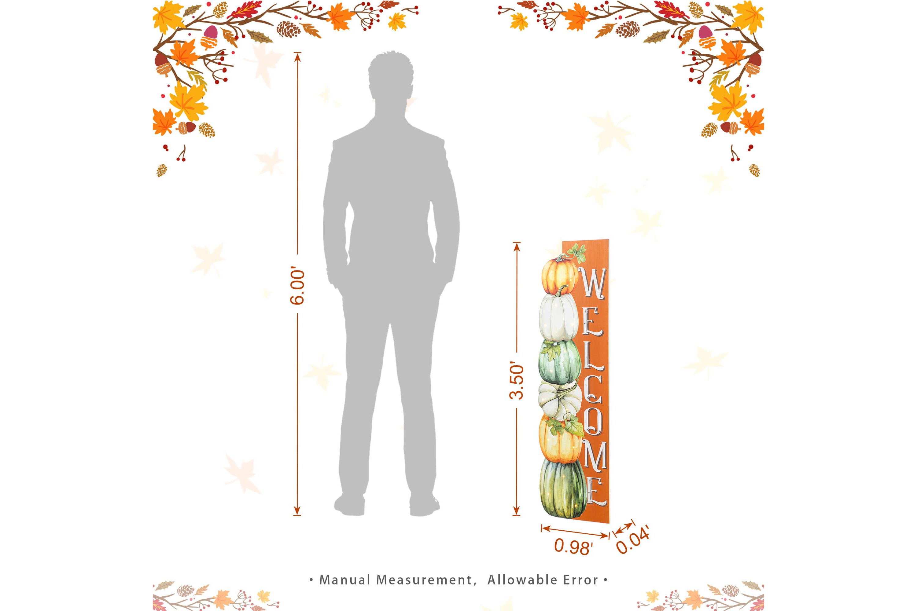 42"H Lighted Fall Wood Stacked Pumpkins Welcome Porch Sign w/Timer