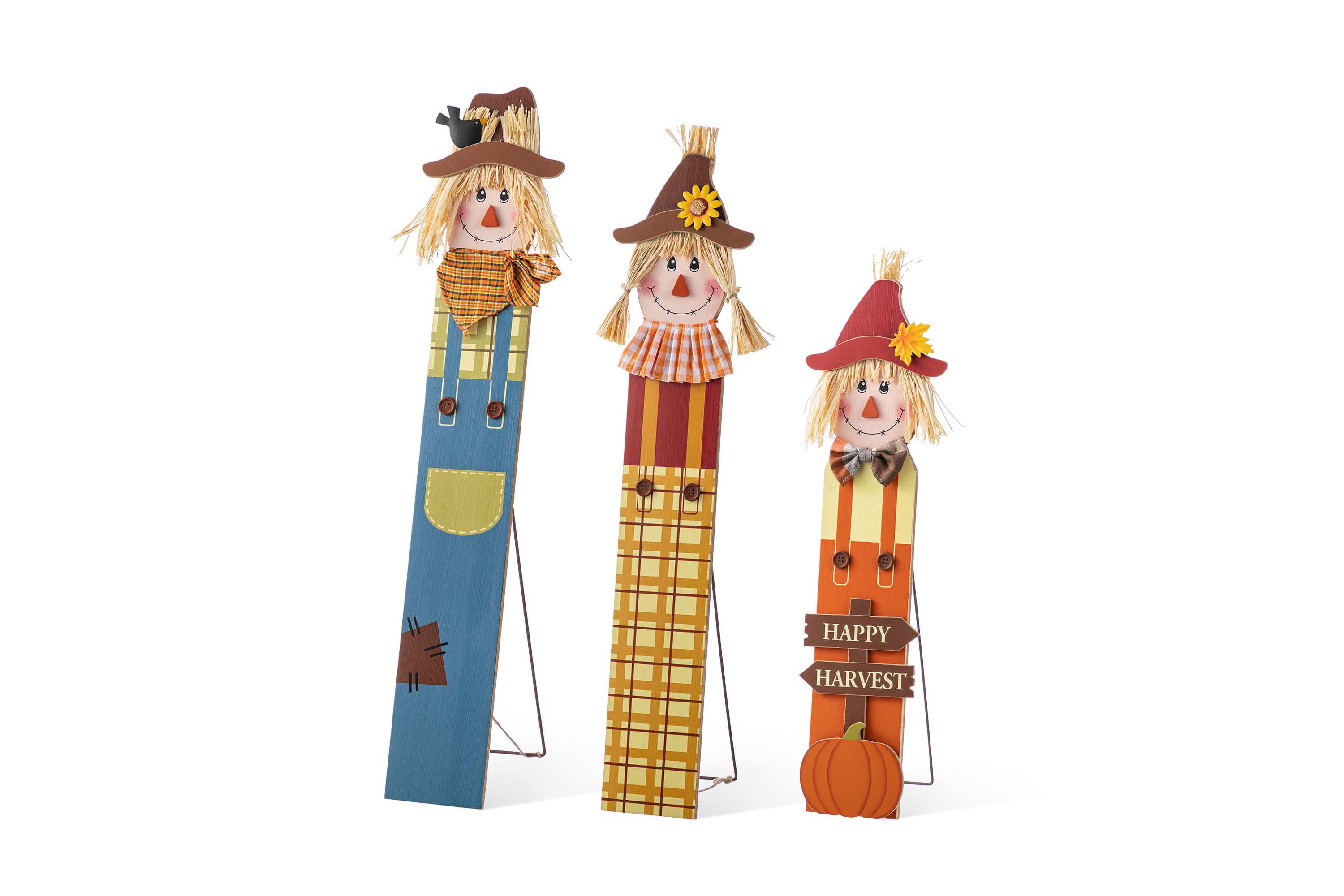 36"H Fall S/3 Wood Sacrecrow Family Porch Decor, Two Function (S/3 or Single Piece)