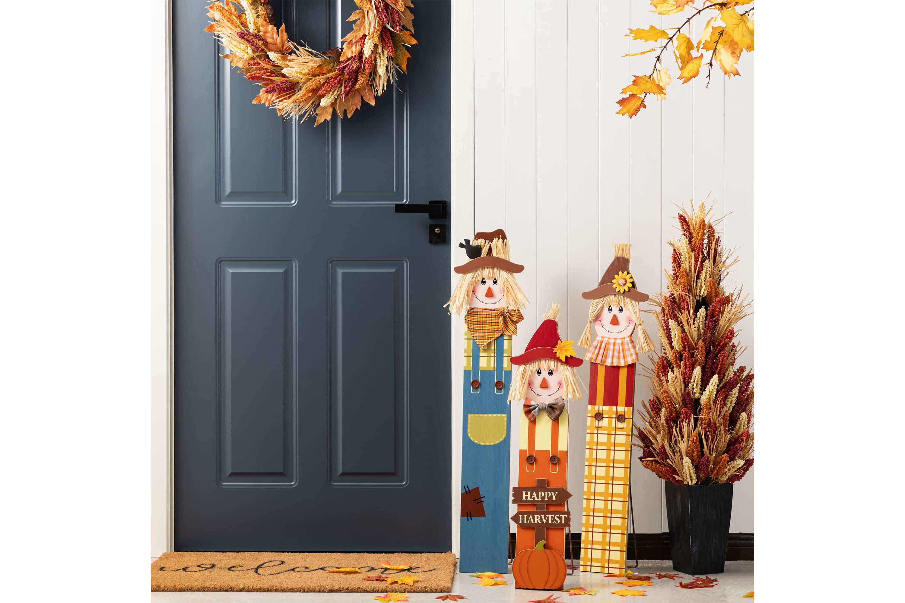 36"H Fall S/3 Wood Sacrecrow Family Porch Decor, Two Function (S/3 or Single Piece)
