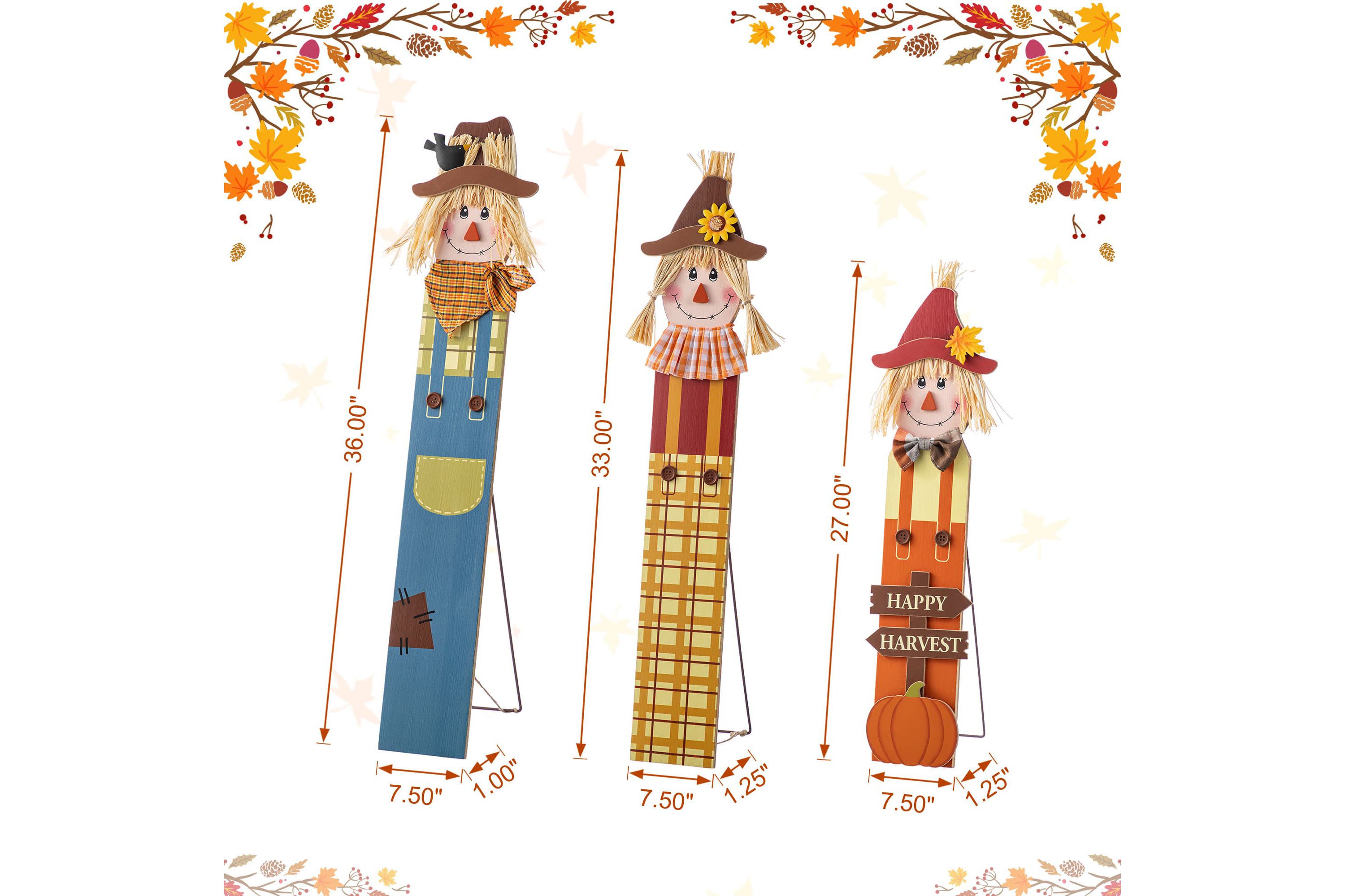 36"H Fall S/3 Wood Sacrecrow Family Porch Decor, Two Function (S/3 or Single Piece)